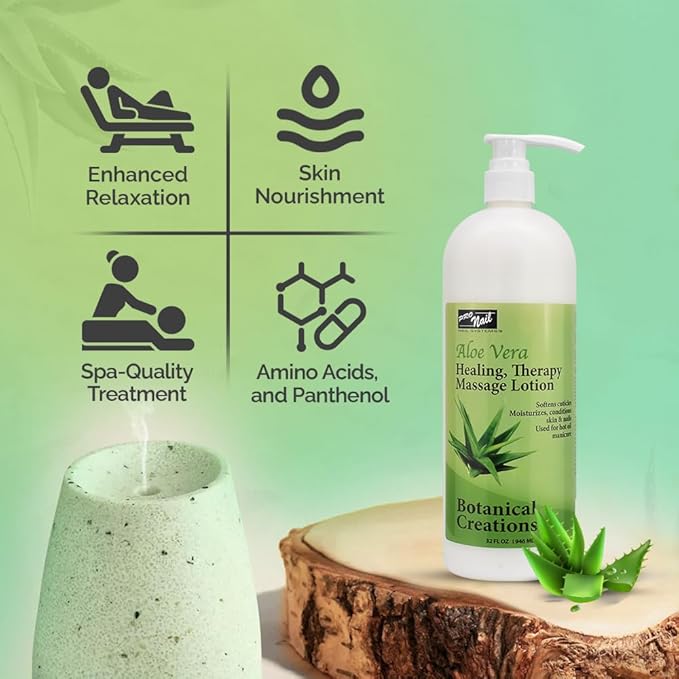 PRO NAIL - Healing Therapy Massage Lotion - Professional Pedicure, Body and Hot Oil Manicure, Infused with Natural Oils, Vitamins, Panthenol and Amino Acids (Aloe Vera, 32 Ounce)