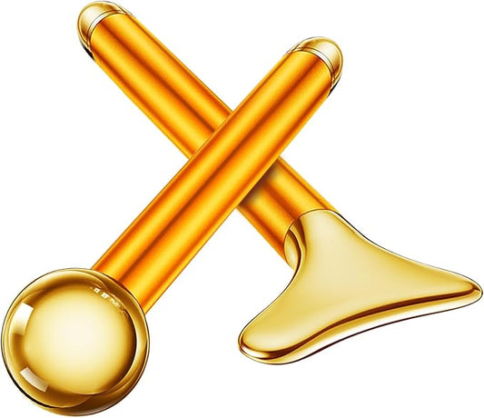 Amirce 2-in-1 Gua Sha and Ice Roller Facial Tools, Electric Face Massager Device for Eye, Jaw, Scalp, Neck, Gold