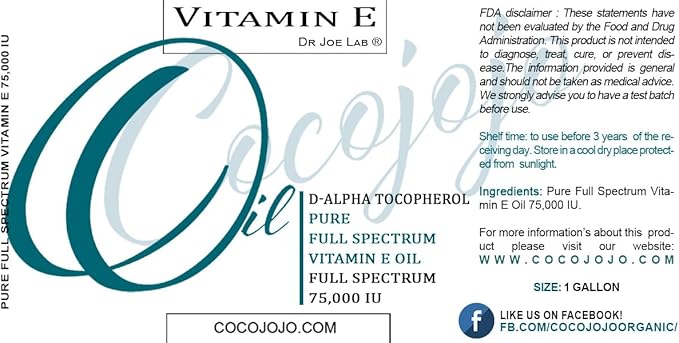 Vitamin E Oil - Pure & Undiluted, Full Spectrum, Alpha Tocopherol, 75,000 IU - 1 Gallon - For Skin, Hair, Nails, Body Care Hydrating Rejuvenating Skin Oil