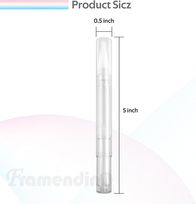 Framendino, 40 Pack 3 Ml Cuticle Oil Pen Empty Transparent Nail Twist Pens with Brush Tip 3 Stickers