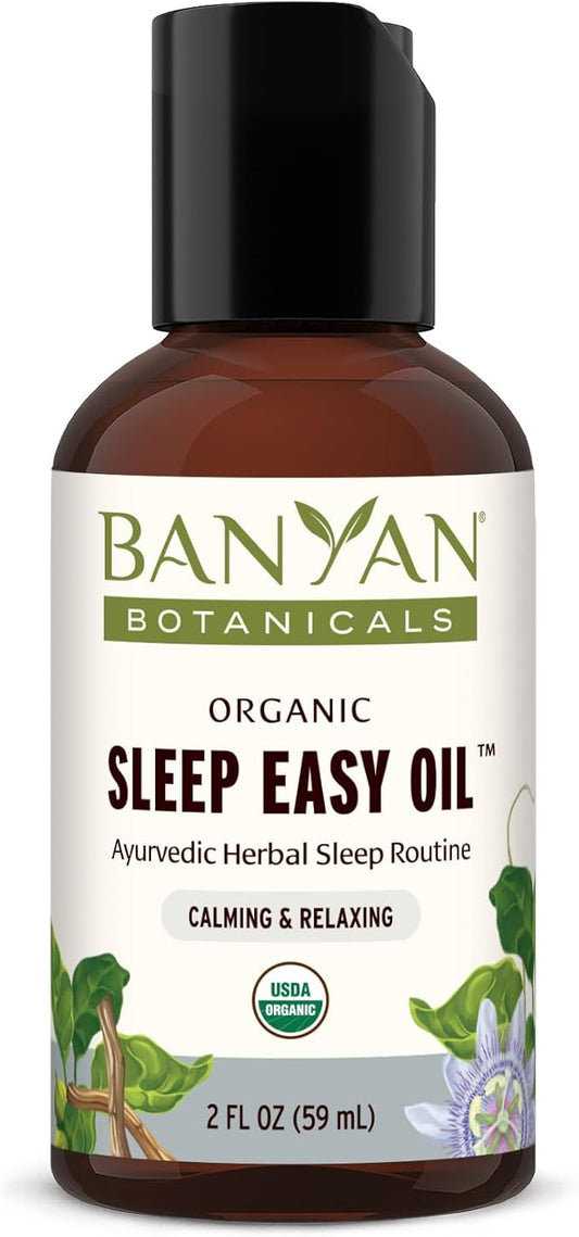 Banyan Botanicals Sleep Easy Oil – Organic Ayurvedic Herbal Massage Oil – Calming & Relaxing Massage Oil with Ashwagandha, Passionflower & Skullcap – 2 oz. – Non GMO Sustainably Sourced Abhyanga Oil
