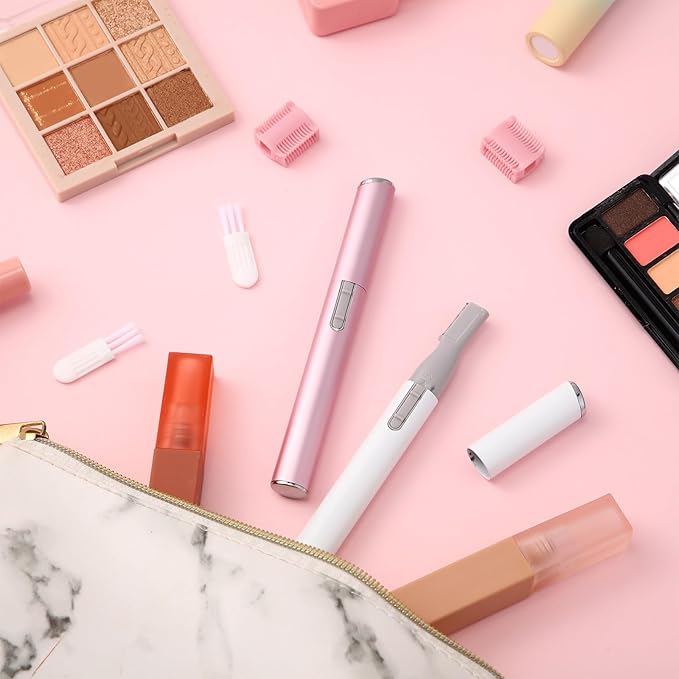 Chumia 2 Pcs Electric Eyebrow Trimmer Women Precision Face Razors Mini Shaver with Comb Christmas Women Gift Battery Operated Personal Epilator for Face Neck Fuzz Lips Leg(White, Pink)