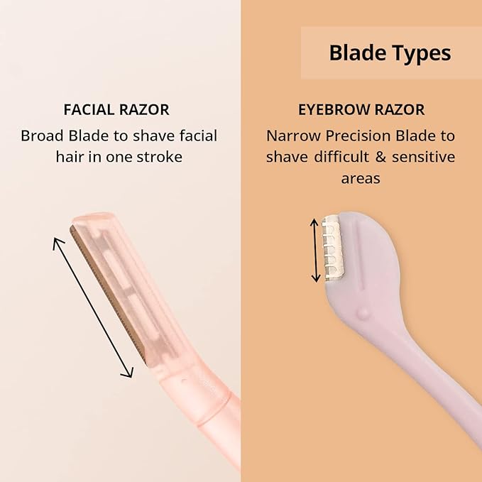 Facial Hair Removal Combo with Face Razor + Eyebrow Razor | Painless & Precision Face Hair Removal | for Eyebrows, Upper Lip, Peach Fuzz & Forehead