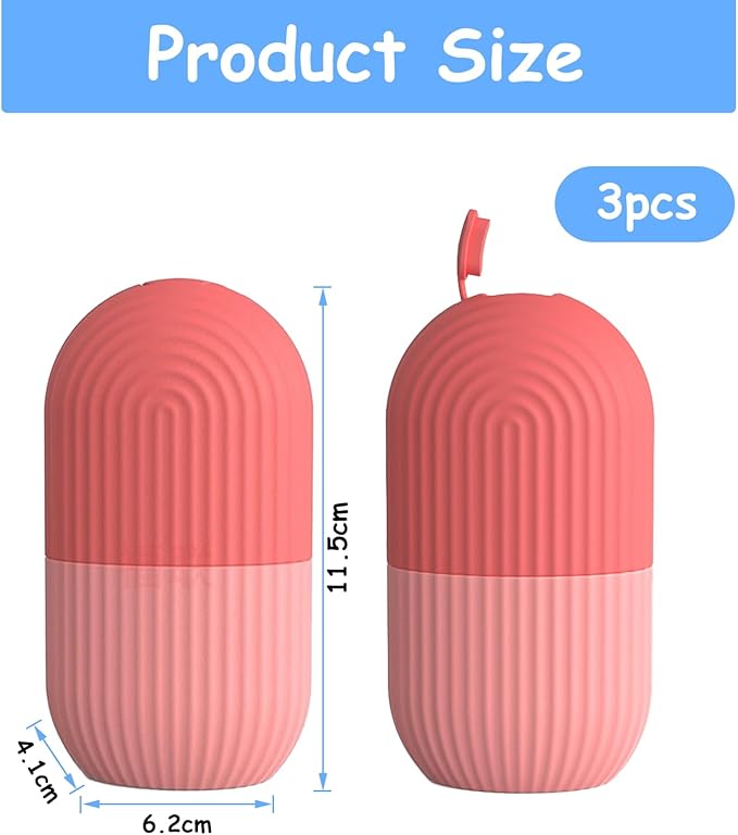 3pcs Ice Cube Roller for Face,Eye,Silicone,Reusable Facial Massager Ice Mold,Brighten Skin Enhancing Natural Glow,De-Puff Eye Bags,Reduce Migraine Pain (Pink)