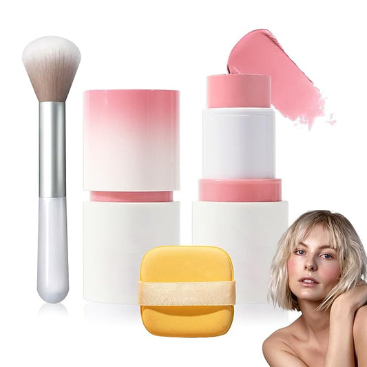Cream Blush Stick with Brush and Makeup Sponge,Waterproof Multi Cream Makeup Stick,Lightweight,Long-lasting,2 in 1 Multi Blush for Cheeks & Lip Tint & Eyeshadow G