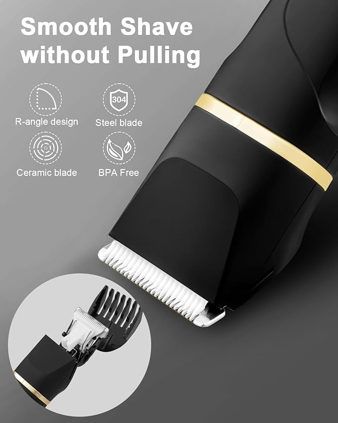 AREYZIN Body Hair Trimmer Men Painless Body Groomer & Ball Trimmer Men,3 in 1 Pubic Hair Trimmer,USB Recharge Dock,Replaceable Ceramic Blade Heads,IPX7,Mens Grooming Kits,Black