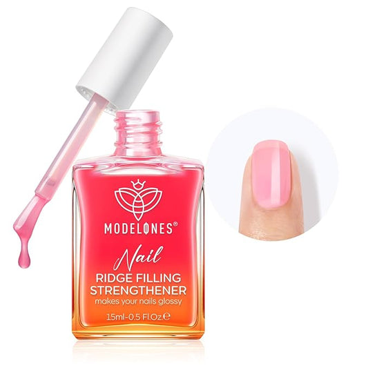 modelones Nail Strengthener, 8-in-One Nail Ridge Filler Base Coat Nail Polish Repair Nail Growth Treatment for Thin and Damaged Nails, Jelly Pink, 15ml