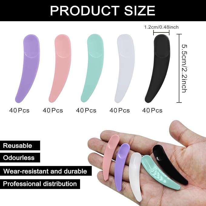 200 Pcs Mini Makeup Spatula Set, 2.2 Inch Cosmetic Spatulas, 5 Colors (Black, White, Green, Purple, Pink) Disposable Makeup Spatulas for Creams, Lotions, and Skincare Multi-Purpose Beauty Tools