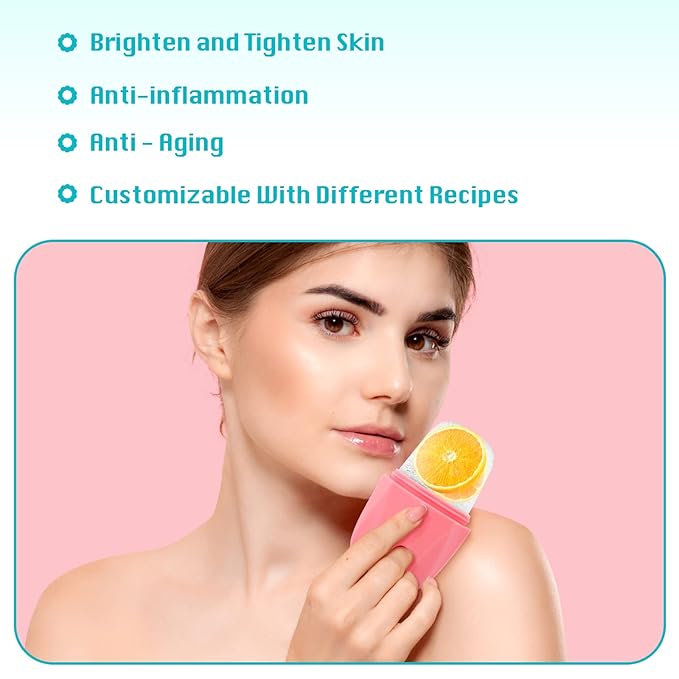 Ice Roller for Face, Qewro Silicone for Tone skin, Reusable Eye Puffiness Relief, Ice Roller Mold for Neck, Facial Roller to Remove Fine Lines Pores Anti Wrinkles (Pink)