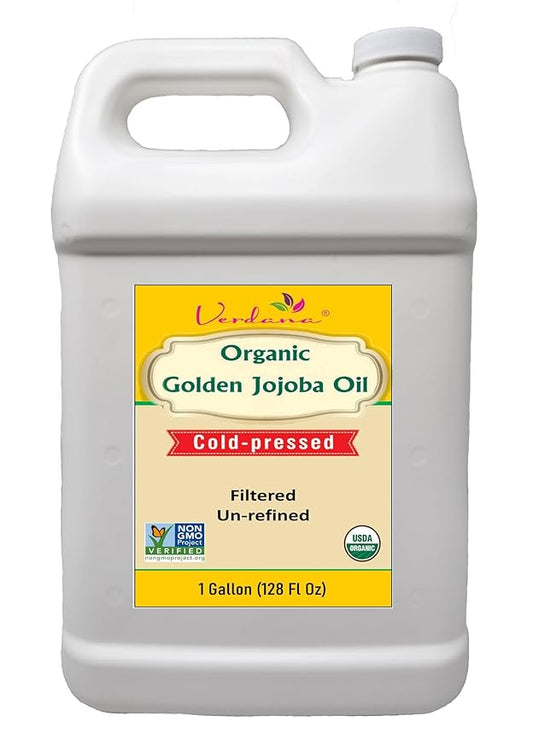 Verdana Organic USDA Certified Organic Golden Jojoba Oil, Cold Pressed, Unrefined, 1 Gallon (128 Fl Oz) Bulk size
