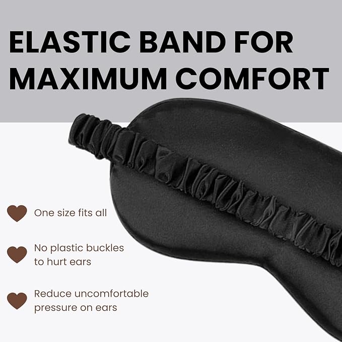 Silk Satin Sleeping Eye Mask, Black Sleep Eye Mask Night Blindfold for Women and Men, Soft Breathable Blackout Eyeshade Eye Cover for Travel, Wedding Bridesmaid Gift