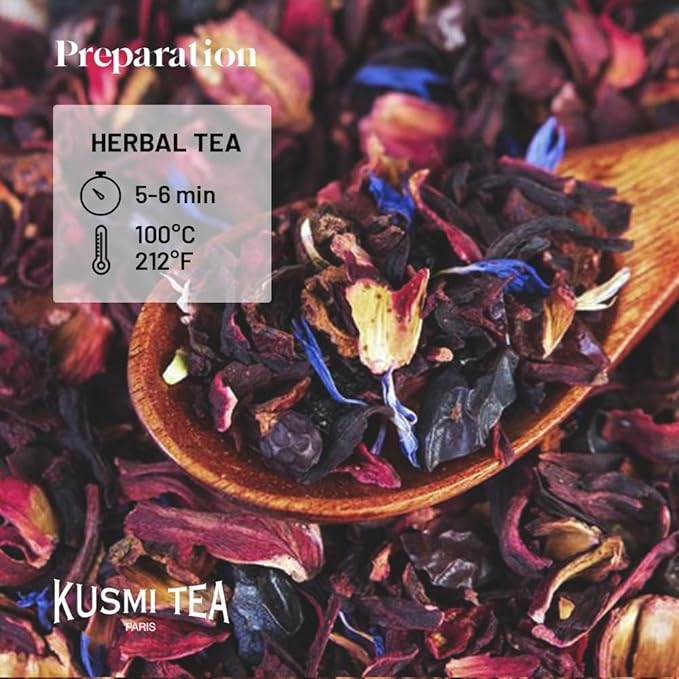 Kusmi Tea - AquaSummer - Organic Blend of Hibiscus, Apple, Apricot & Peach - Caffeine Free Herbal Tea - Enjoy Hot or Iced - Loose Leaf Tea - Tin Box of 3.5 oz - Quantity for about 50 cups