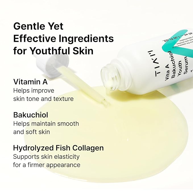 TIAM Vita A Bakuchiol Youth Serum, 1.35 fl oz, Anti-Aging Serum for Wrinkles & Dark Spots, Enhances Firmness & Elasticity, Retinol Alternative for Sensitive Skin, Korean Skin Care