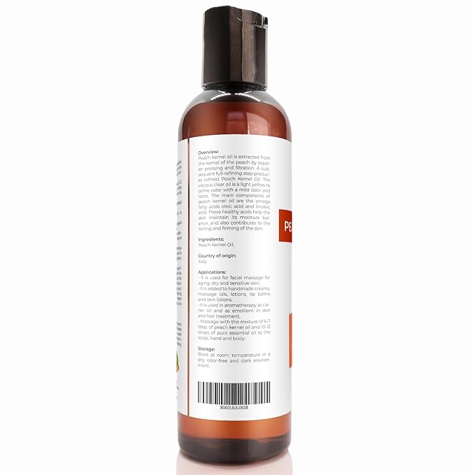 velona Peach Kernel Oil 4 Fl Oz | 100% Pure and Natural Carrier Oil | Refined, Cold pressed | Cooking, Skin, Hair, Body & Face Moisturizing | Use Today - Enjoy Results