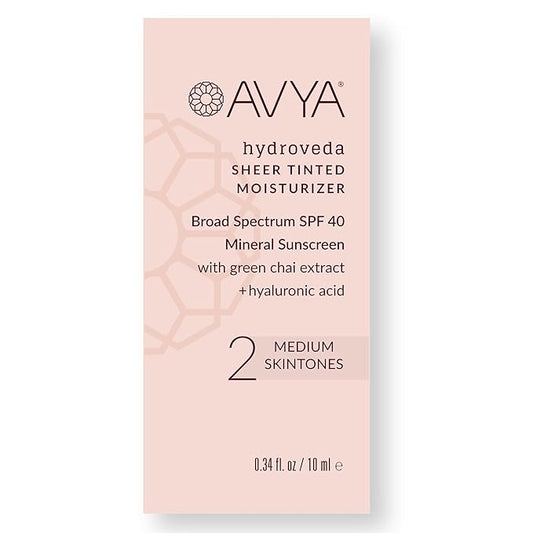 AVYA SPF 40 Sheer Tinted Moisturizer with Hyaluronic Acid & Green Chai – Advanced Ayurvedic Skincare Treatment for Balanced and Brighter Skin/Medium Skintones Shade #2 (0.34oz/10ml)