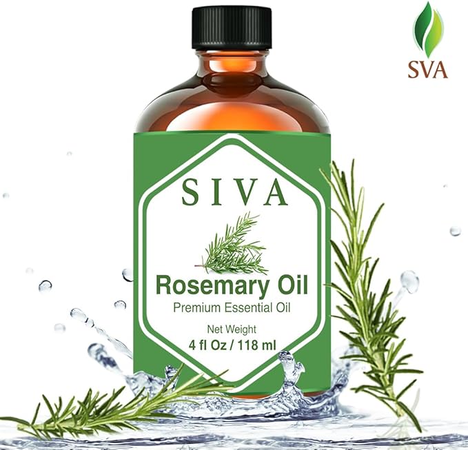 Siva Rosemary Essential Oil - 4 Fl Oz – Natural Rosemary Oil - for Diffuser, Face, Skin Care, Aromatherapy, Hair Care, Scalp and Body Massage - with Dropper