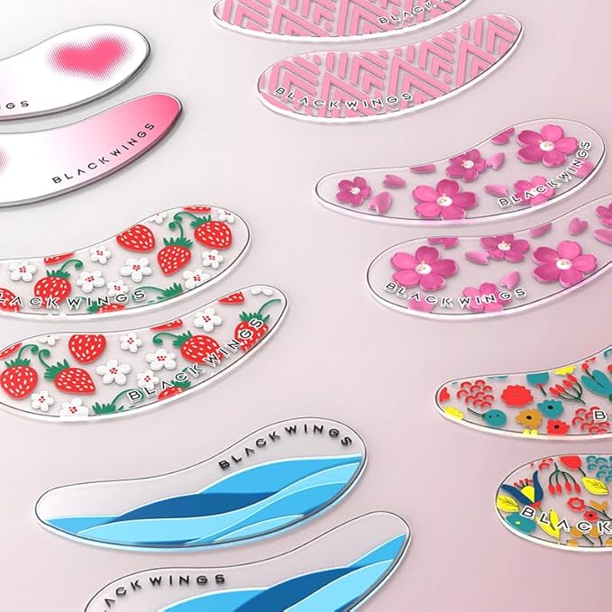 Black Wings 6 Pairs Silicone Eye Patches with Self-Adhesive Design - Cute Bear & Rabbit Inspired Eye Care Patches (numerous flowers 6 pairs)