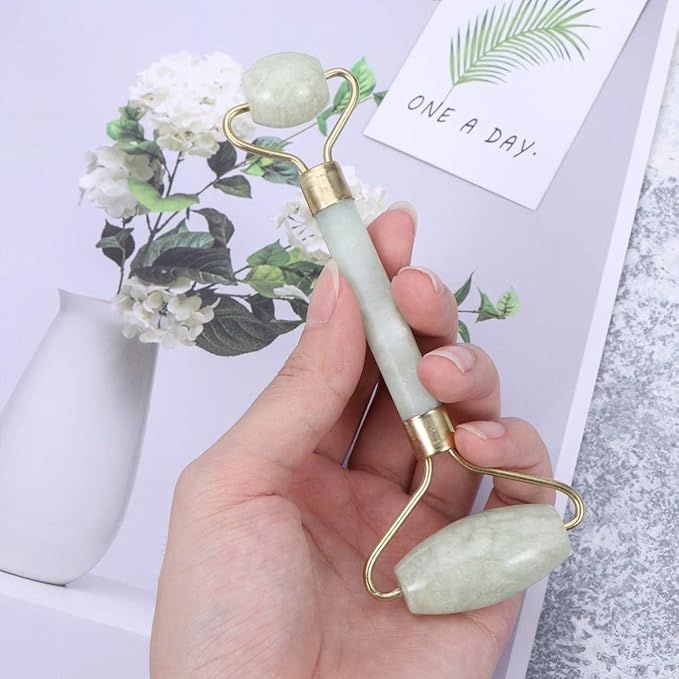 Nisstiiv Jade Roller Facial Massage Roller Gua Sha Scraping Stone Natural Skin Slimming Firming Roller Eye Neck Beauty Tool for Mother Anti Aging Wrinkles Puffiness