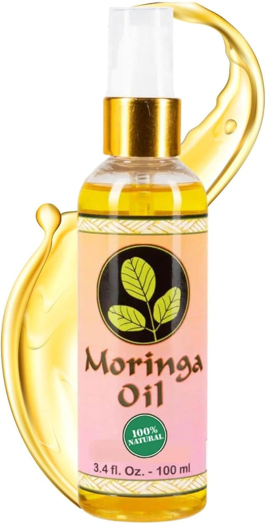 Moringa Oil 3.4 oz – Natural Face, Hair & Body Oil, 100% Pure, Cold-Pressed & Unrefined Moringa Seed Oil, Gluten-Free, Non-GMO, Vegan (100 ml)