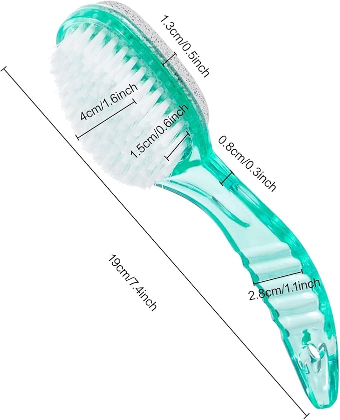 4 Pcs Foot Brush for Shower with Handle 2 in 1,Ooloveminso Large Foot Pumice Stone Brush Scrubber Foot File Calluses Remove Suitable for Horniness Foot Spa,Foot Care Smooth Skin (Green&Transparent)