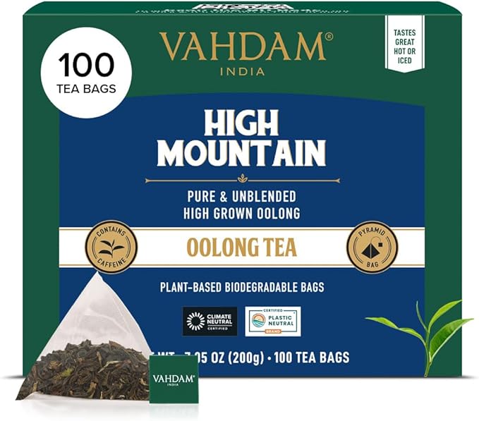 VAHDAM, High Mountain Oolong Tea Bags (100 Count) Non GMO, Gluten Free | High Grown Oolong Tea Leaves - Light & Floral | Resealable Ziplock Pouch