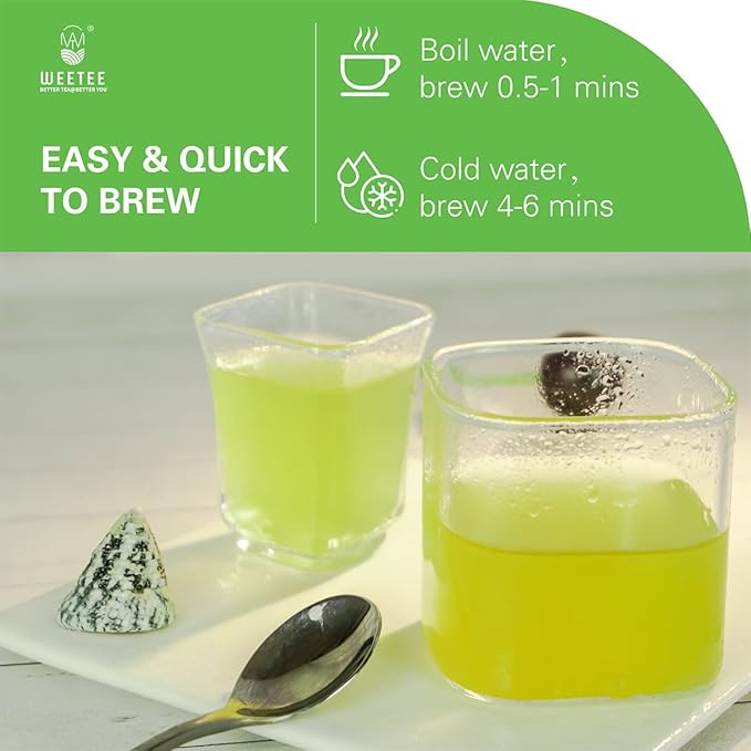 WT WEETEE Organic Matcha Green Tea Bags, Organic Japanese Matcha + Sencha Green Tea Blend 100 Pyramid Sachets, Easy & Quick to Brew for Cold or Hot