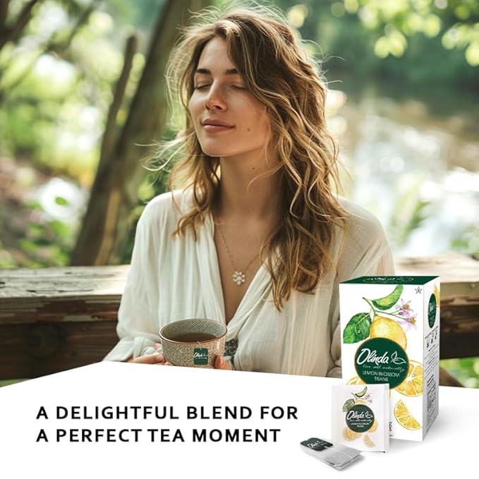 Olinda Herbal Tea Lemon Blossom Tisane Caffeine Free Organic Lemon Tea with Hibiscus Rosehips Orange Peel Lemongrass Natural Tea Bags For Women 28 Tea Bags