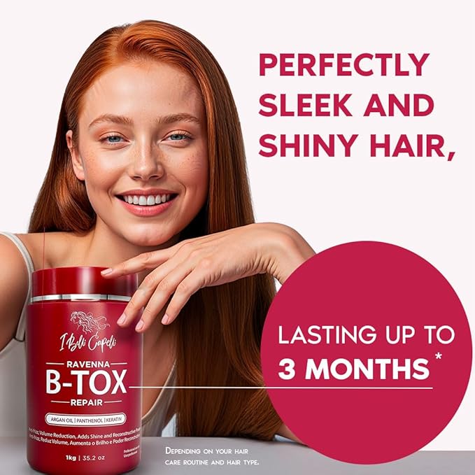 Ravenna B-tox Repair Kit - Treatment (1 Kg/35.2 Fl Oz) Formaldehyde-Free + Mask for Damaged Hair (1,5 Kg/ 52.9 fl oz) - Straightening, Intense Shine & Moisture for All Types
