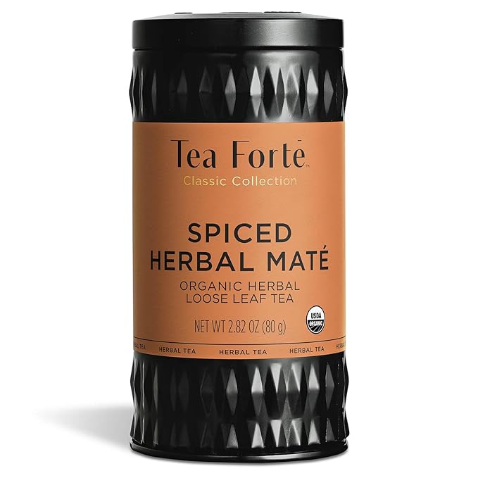Tea Forte Spiced Herbal Maté Premium Organic Loose Leaf Caffeinated Herbal Tea Blend Canister, Makes 35-50 Cups, Tea Gifts for Mother's Day