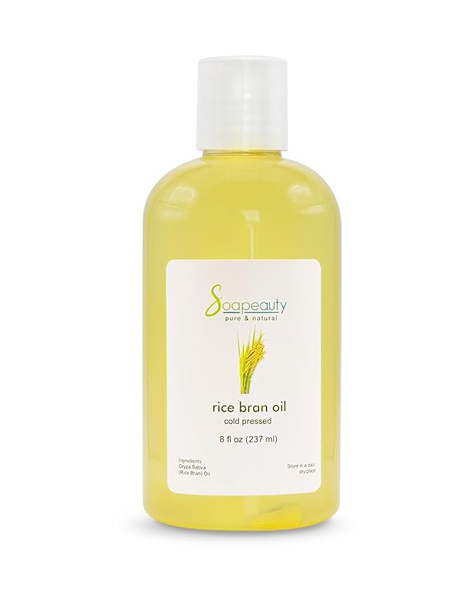 RICE BRAN OIL Cold Pressed Unrefined | 100% Natural Available in Bulk | Carrier for Essential Oils, Face, Skin, Hair Moisturizer, Soap Making | (8 OZ)