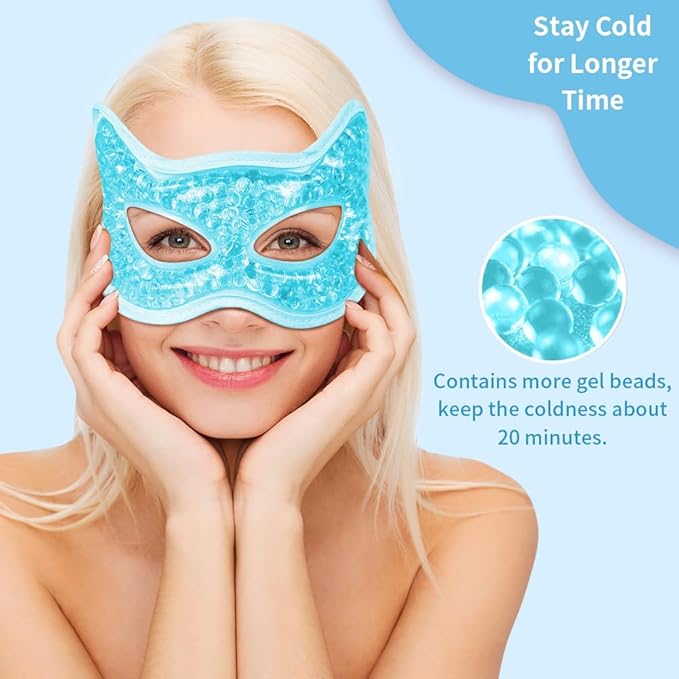 Cooling & Heating Eye Mask - Hot/Cold Use for Puffy Eyes, Headaches, Migraines, Sinus & Dark Circles (2 packs blue)