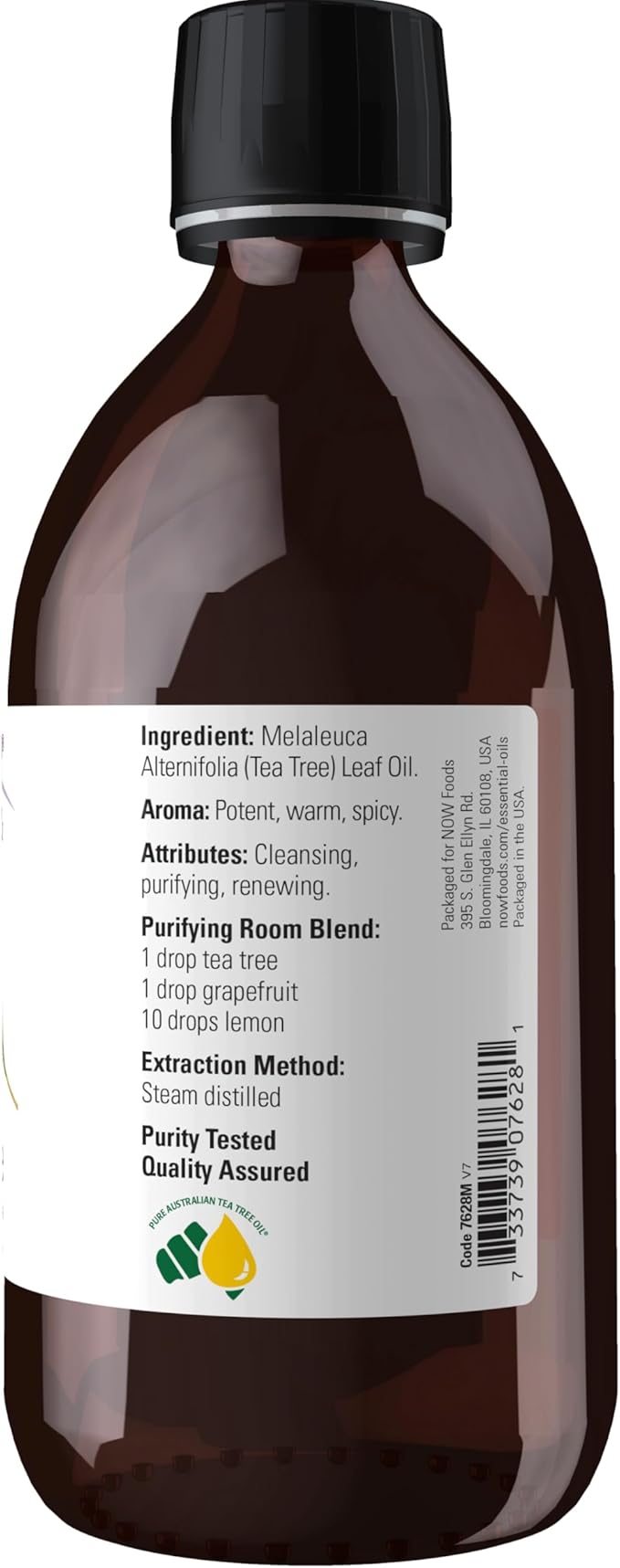 NOW Foods Essential Oils, Tea Tree Oil, Cleansing Aromatherapy Scent, Steam Distilled, 100% Pure, Vegan, Child Resistant Cap, 16-Ounce