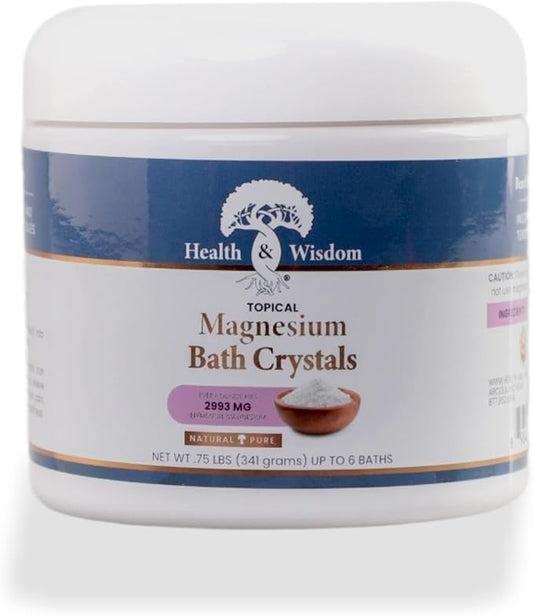 Health and Wisdom Magnesium Bath Salt - Magnesium Chloride Flakes for Bath Soak, 4X Epsom Salt Concentration, Unscented Formula, Dead Sea Sourced, Zero Additives - 12oz