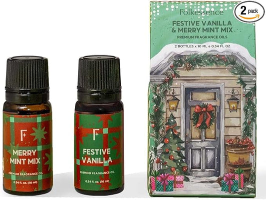 Folkulture Essential Oils for Diffuser for Home| Set of 2 Christmas Fragrance Oils Set for Diffusers for Candle Making or Gifts for Women on Mothers Day- Mint and Vanilla Essential Oil - 2x10 ML