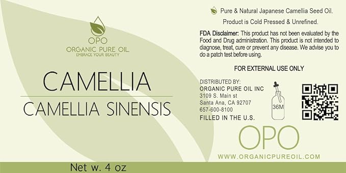 Japanese Camellia Seed Organic Oil Unrefined Cold Pressed Grade A (4 Oz / 120 Ml) Pharmaceutical Medi Grade - Full