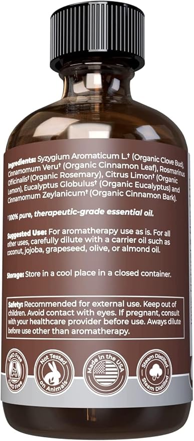 CALMOURA Organic Thieves Oil Essential Oil — USDA Certified Therapeutic Grade — (4 oz | 118 ml) — Based on The Tale of Four Thieves — Five Guards Essential Oil