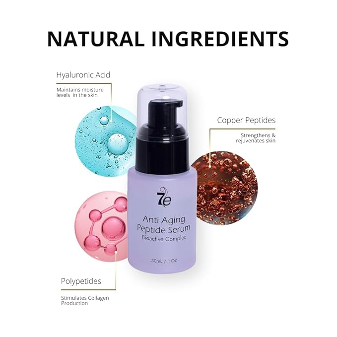 7E Wellness:Anti-Aging Peptide Serum, Anti-Wrinkle Copper Peptide Serum With Hyaluronic Acid & Polypeptides - Supports Collagen & Elastin Production | Brightening, Firming & Hydrating for Face