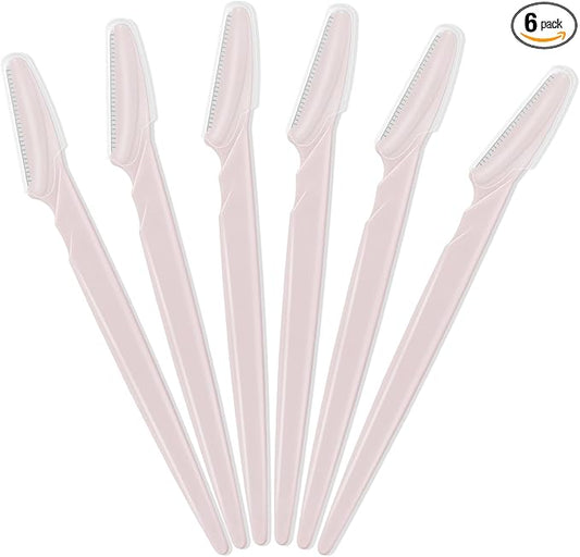 6 Pcs Light Pink Eyebrow Razor, Face Razors Multipurpose, Facial Razors for Women Men, Eyebrow Trimmers Shaver with Protective Cover, Dermaplaning Tools for Face Body Use, Facial Hair Removal Tools