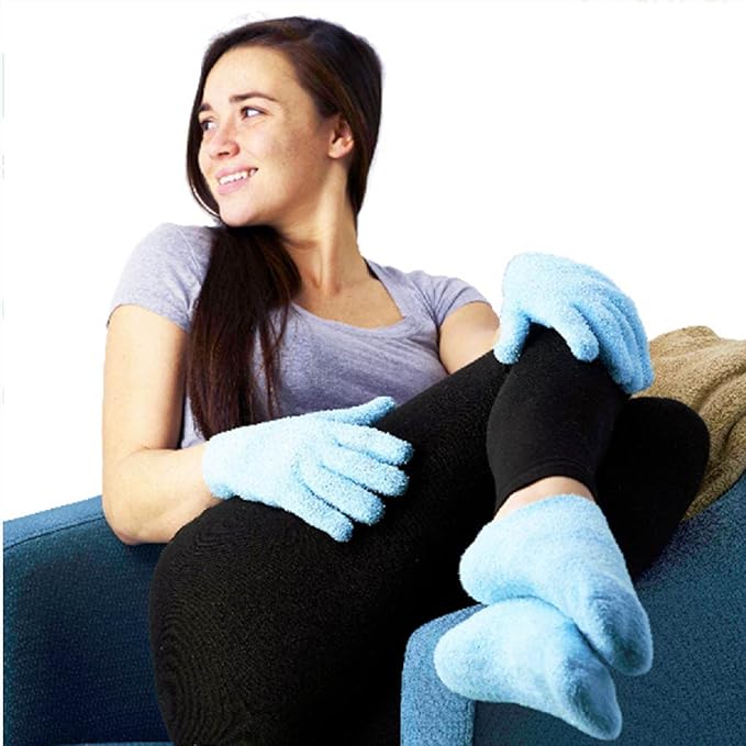 NatraCure Moisturizing Gel Booties and Gloves Set - (for Dry Skin, Dry Hands, feet, Cracked Heels, cuticles, Rough Skin, Dead Skin, use with Your Favorite lotions) - 155/175-AQ/RET - Color: Aqua