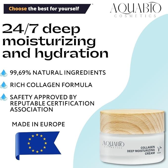 AquaBio Organic Collagen peptide Anti Aging Face & Neck Moisturizing cream for women men. Advanced Firming Skin care anti Wrinkle. Day Overnight-All skin types