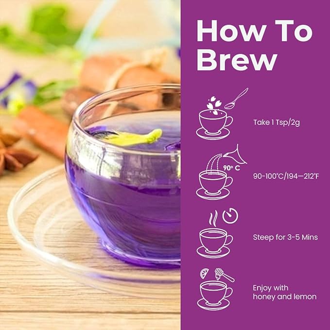 BLUE TEA - Purple Tea - 1.76 Oz (100+ Cups) Loose | Butterfly Pea Flower | ANTIOXIDANT RICH | Gifting Delight | Flower Based - Detox Tea - Non-Bitter - Herbal Tea - Caffeine Free - Gluten Free - Non-GMO | Tin Packed