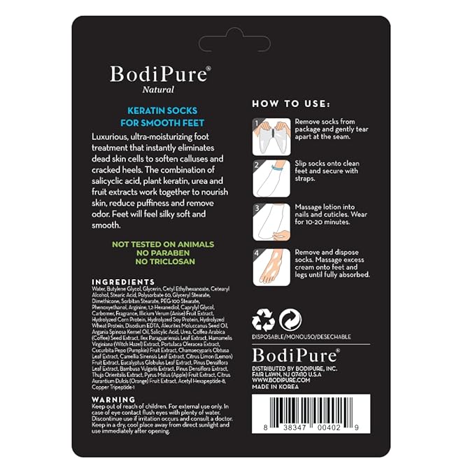 Bodipure Premium Keratin Foot Mask Socks | at Home Spa Moisturizer Socks for Dry Cracked Feet, Callus & Heel Softening | Easy-to-Use Pedicure Foot Repair | Chemical-Free Feet Treatment | 50 Pairs