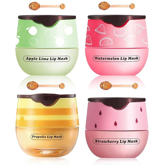 4 Pcs Honey Lip Balm, Strawberry Lime+Watermelon)