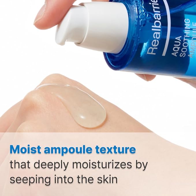 Real Barrier Aqua Soothing Ampoule 1.69 Fl Oz, Cooling Soothing Moisturizing Facial Serum for Sensitive Dry Skin, Hyaluronic acid Ceramide Hydrating Face Moisturizer for Dewy Skin, Korean Skin Care