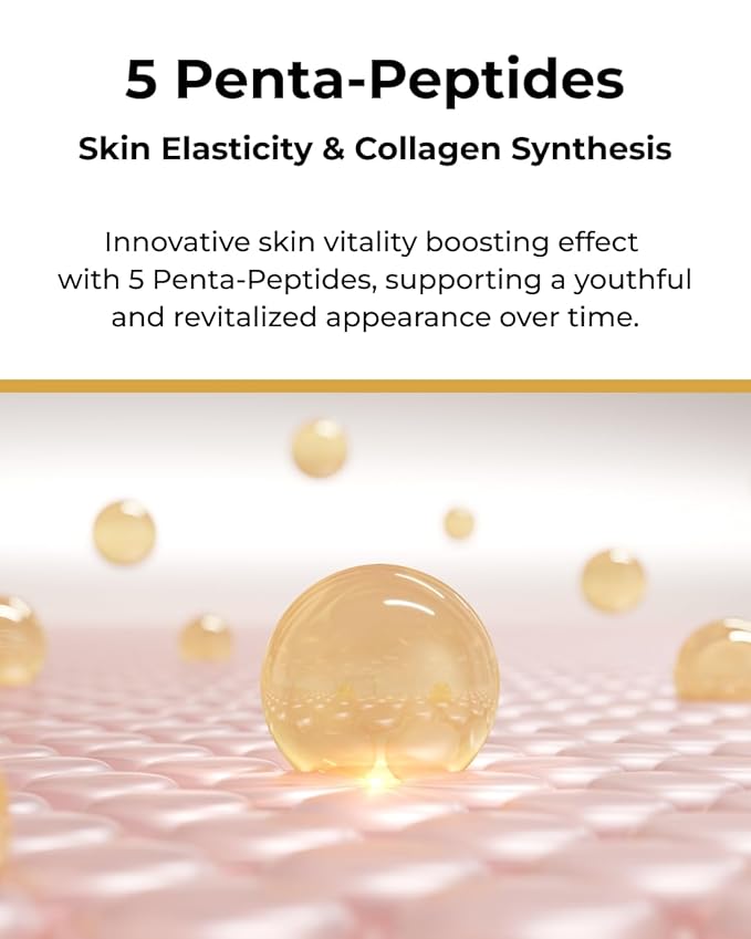 BOM COSMETICS Peptide Power Ampoule 1.01 Fl Oz, Penta-Peptide with 24k Gold Thread and 99% Pure Gold for Skin Collagen Boost, Firming Serum to Improve Elasticity and Radiance, Korean Skin Care