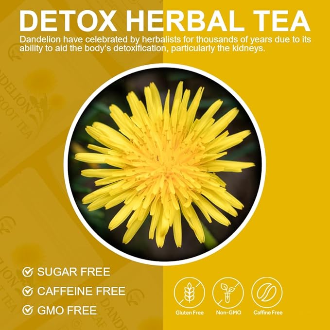 Organic Dandelion Leaf & Root Tea, Supports Kidney Function and Healthy Digestion, Caffeine Free, 40 Tea Bags