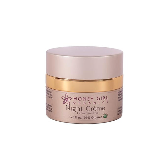 Honey Girl Organics Night Creme Extra Sensitive, Honey based Skin Care for Sensitive Skin, USDA Certified Organic Face Moisturizer, All In One: Face, Eye, Neck Cream, Made in Hawaii (1.75oz)