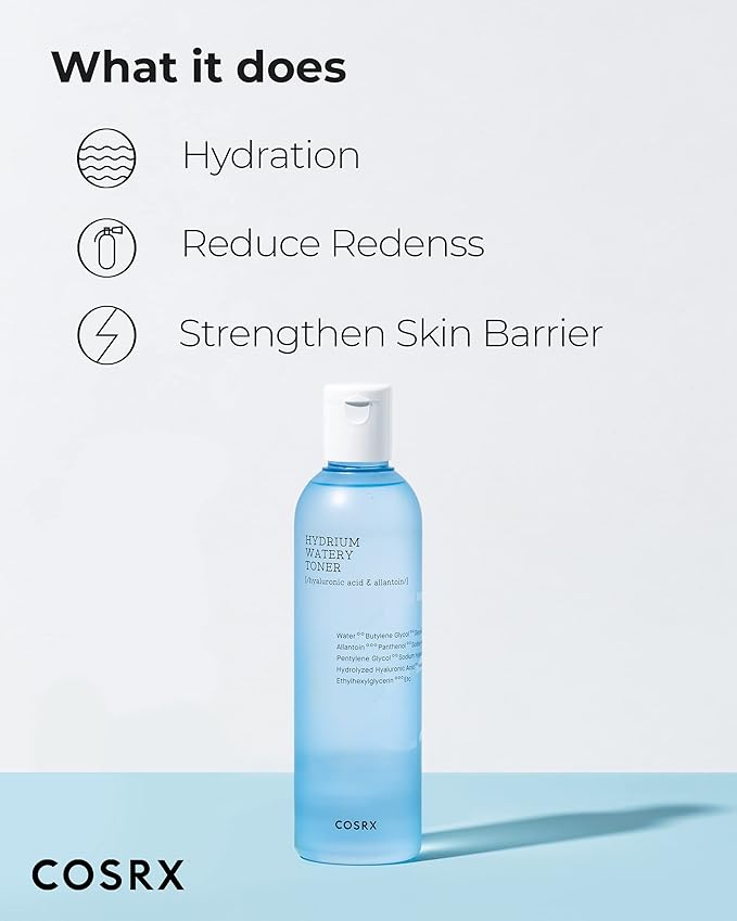 COSRX Hydrium Watery Toner, 280ml / 9.46 fl.oz | Moisturizing Korean Toner | Hyaluronic Acid, Allantoin, Panthenol | Korean Skin Care, Not Tested on Animals, Paraben Free