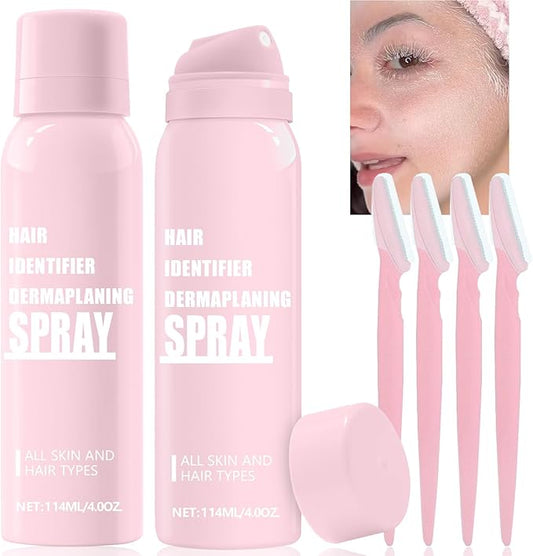 1PC Hair Identifier Spray for Face Shaving Dermaplaning Tool Skin Body for Women with 4 Face Razor for Skin Shaver Hair Removal Kit Suitable for all Skin Types