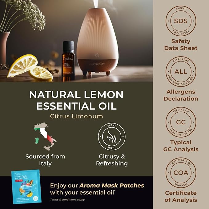 Gya Labs Lemon Essential Oil for Skin - 0.34 Fl Oz - 100% Pure Natural Lemon Oil for Diffuser, Cleaning, Refreshing Scent for Aromatherapy, DIY & Candle Making